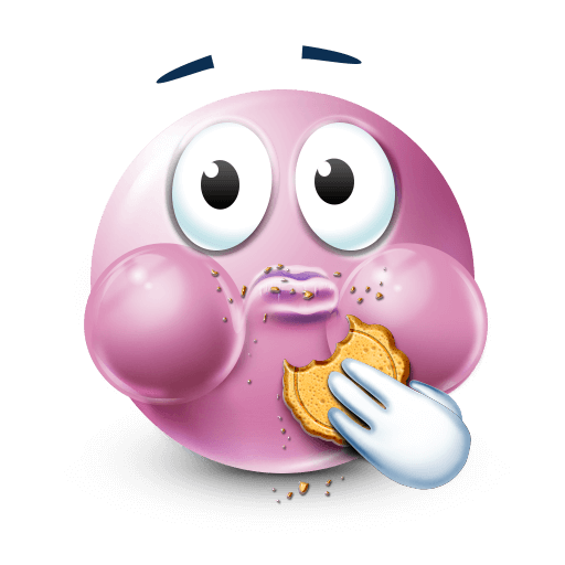 Pink Emoji Ball eating a cookie.